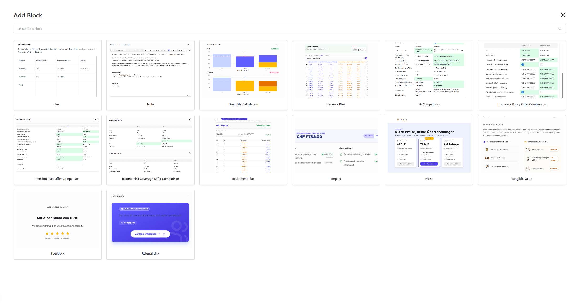 Beratungstool-Blöcke in Advisely