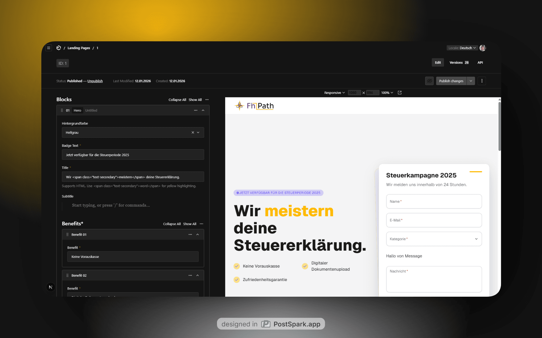 Screenshot of Advisely Landing Page Builder for Marketing Campaigns