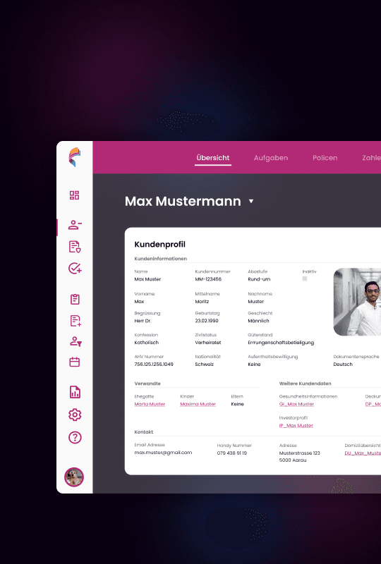 Screenshot of Finly CRM - personal details page.